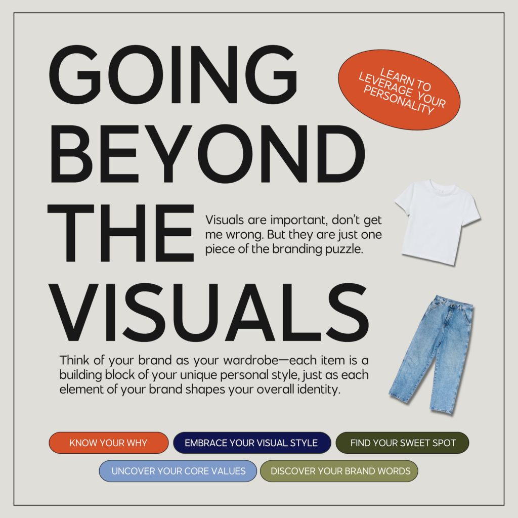 graphic titled going beyond te visuals with an image of a white t-shirt and blue jeans